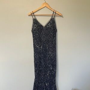Aidan Mattox Navy Sequin Gown Dress